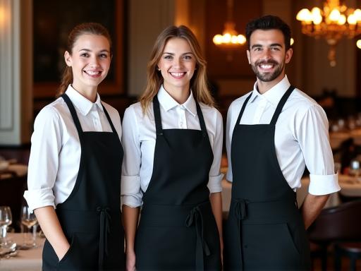 Équipe de salle accueillante et souriante en uniforme classique