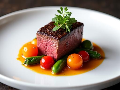 Plat principal raffiné de filet de bœuf avec garniture artistique